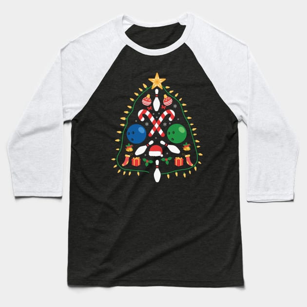 Bowling christmas tree Baseball T-Shirt by MZeeDesigns